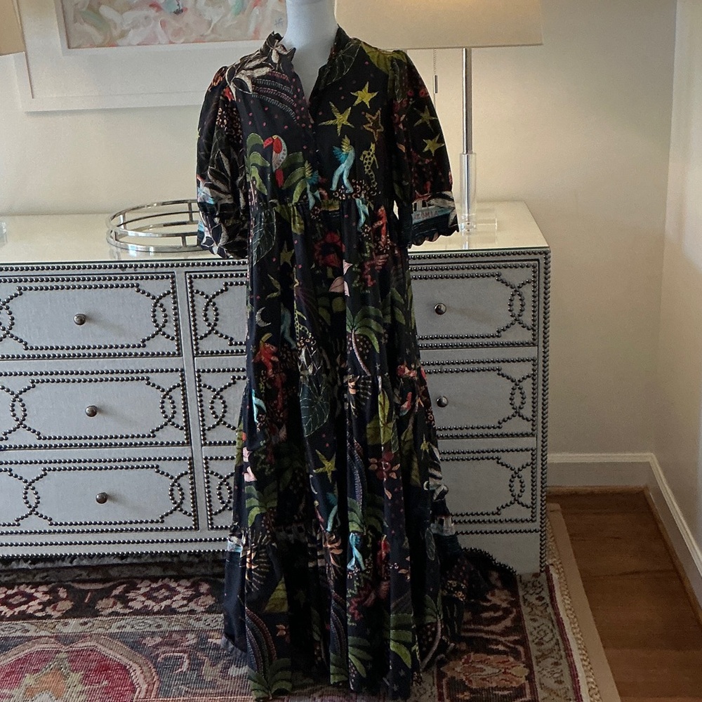 Farm Rio Tropical Inspired Black Maxi Dress